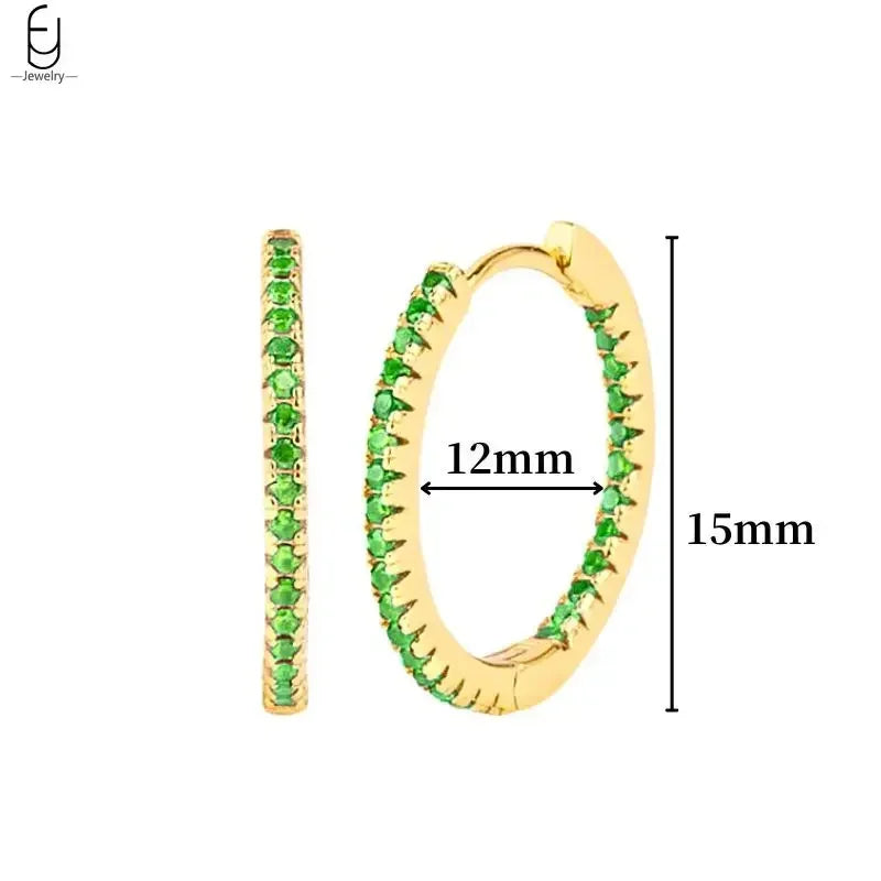 925 Sterling Silver Needle Green Zircon Gold Earrings Heart Hoop Earrings for Women Delicate Stud Earrings Luxury Jewelry Gifts