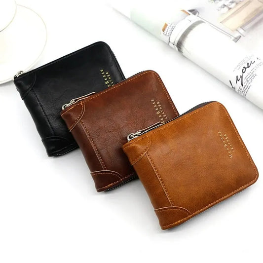 Four Seasons Unisex Retro Zipper Wallet Short Casual Classic Simple Fashion Large Capacity Card Bag Coin Storage