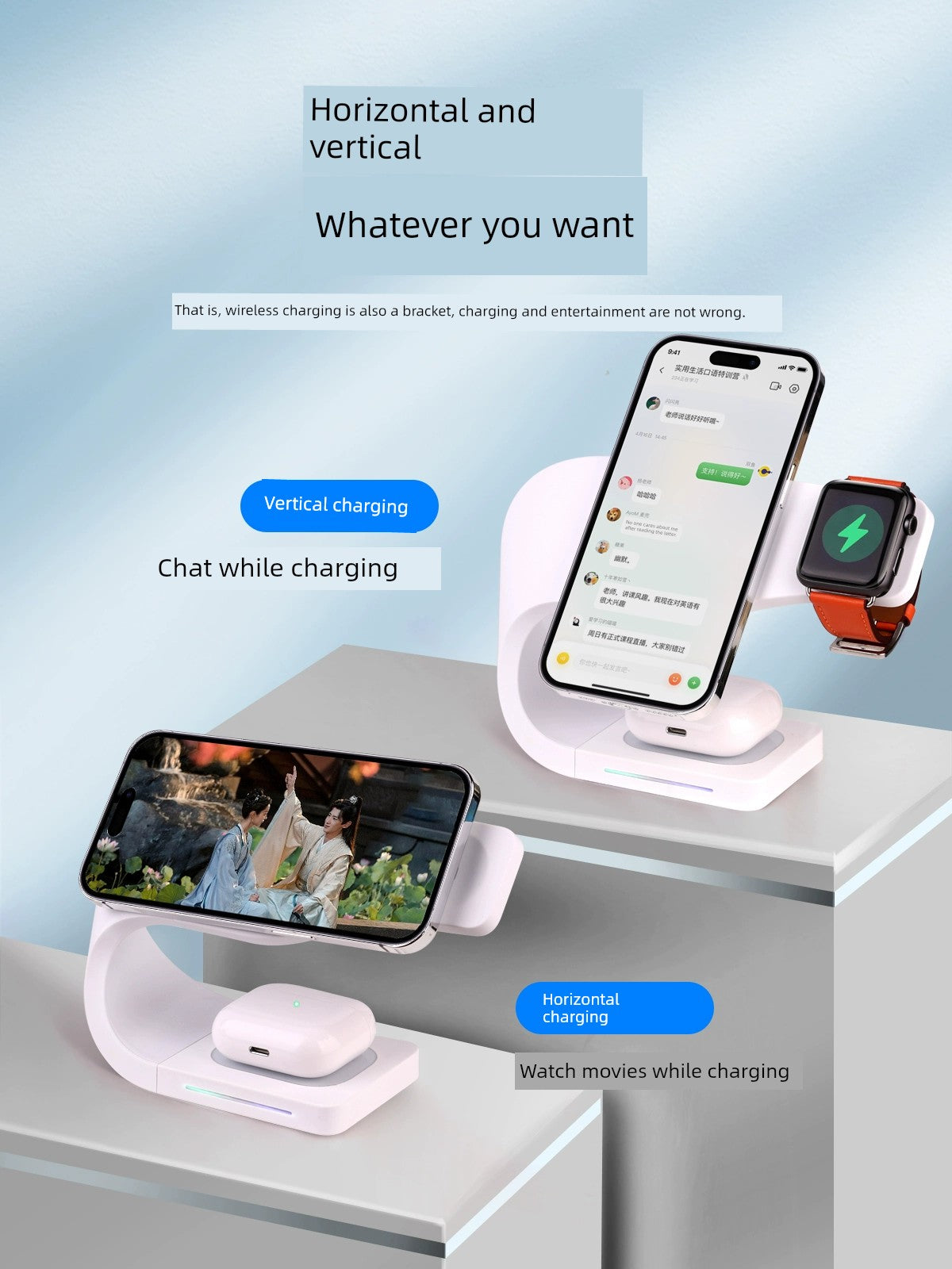 Four-in-One Wireless Charger Fast Charging for MagSafe Apple Watch Apple Watch Stand IWatch Desktop Charging Base Airpodspro Bluetooth Headset Three-in-One Magnetic Suction