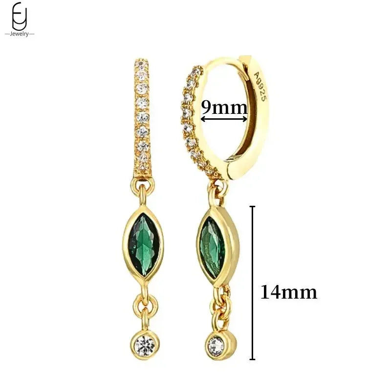 925 Sterling Silver Needle Green Zircon Gold Earrings Heart Hoop Earrings for Women Delicate Stud Earrings Luxury Jewelry Gifts