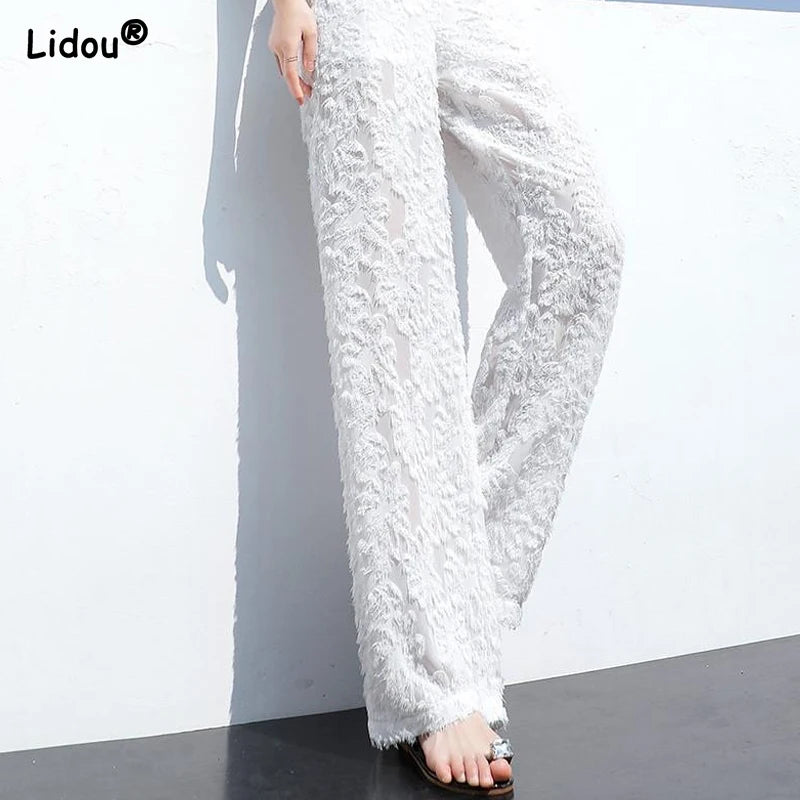 Fashion Elastic Waist Loose Solid Straight Wide Leg Pants Temperament Patchwork Elegant Casual Spring Summer Women's Clothing