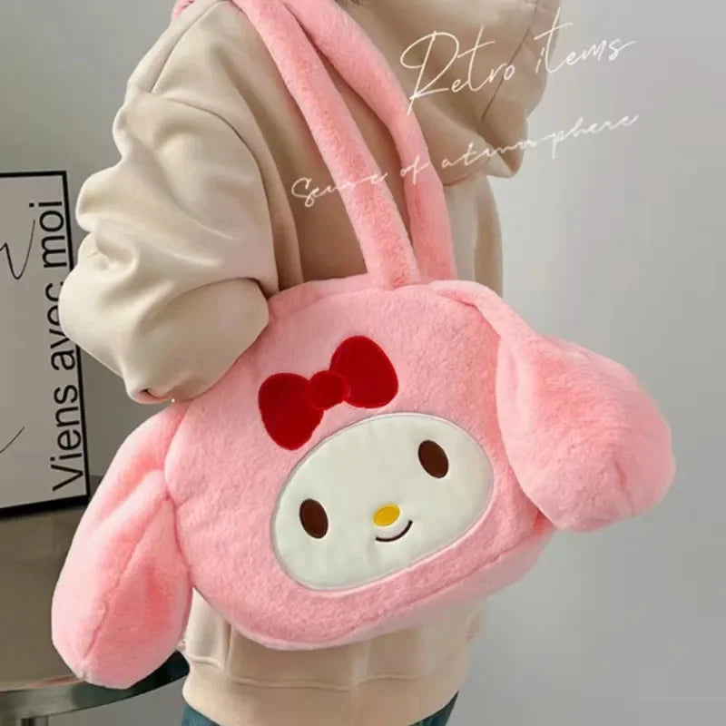 Kawaii Sanrio Plush Bag Cut Kuromi Cinnamoroll My Melody Backpack Shoulder Bag Tote Makeup Plushie Large Handbag Gift Girls