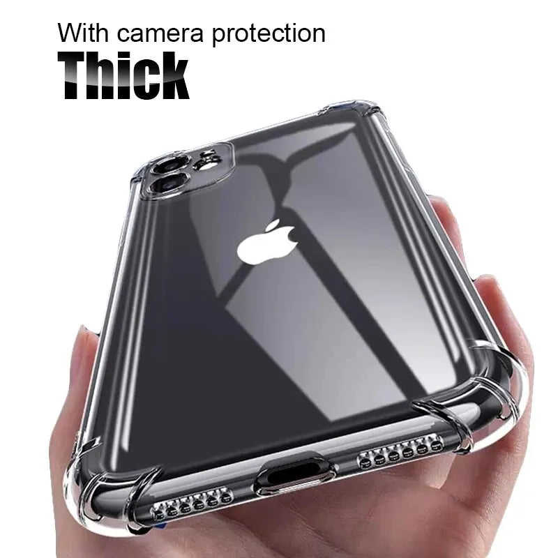 Shockproof Silicone Clear Phone Case For iPhone 11 12 13 14 15 Pro Max Plus Lens Protection For iPhone 13 14 15 Pro Back Cover