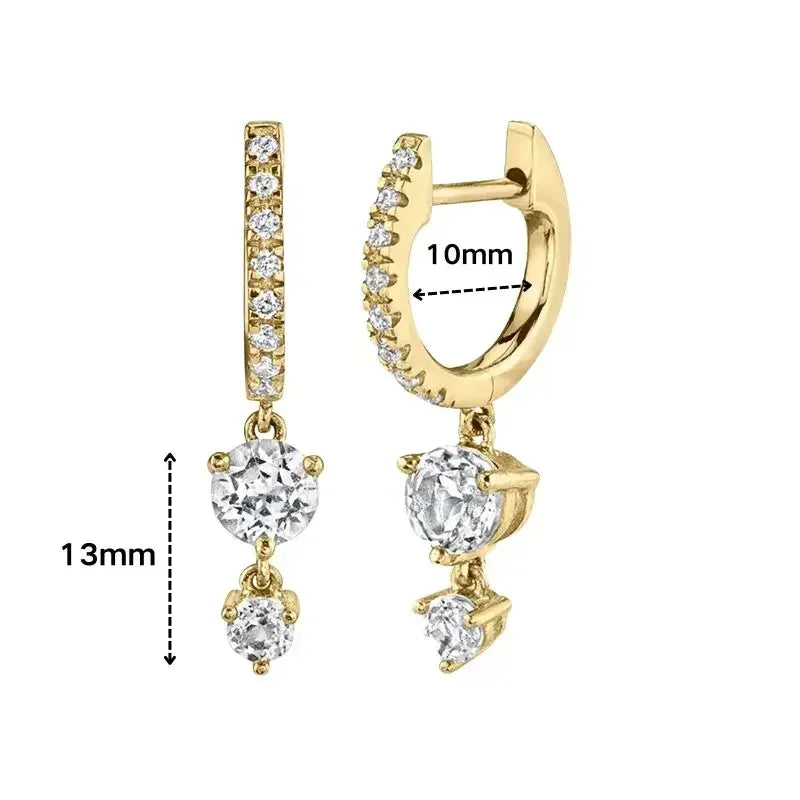 Women's 925 Sterling Silver Ear Needle Crystal Zircon Water Droplets Stud Hoop Gold Huggie Earrings Premium Luxury Party Jewelry