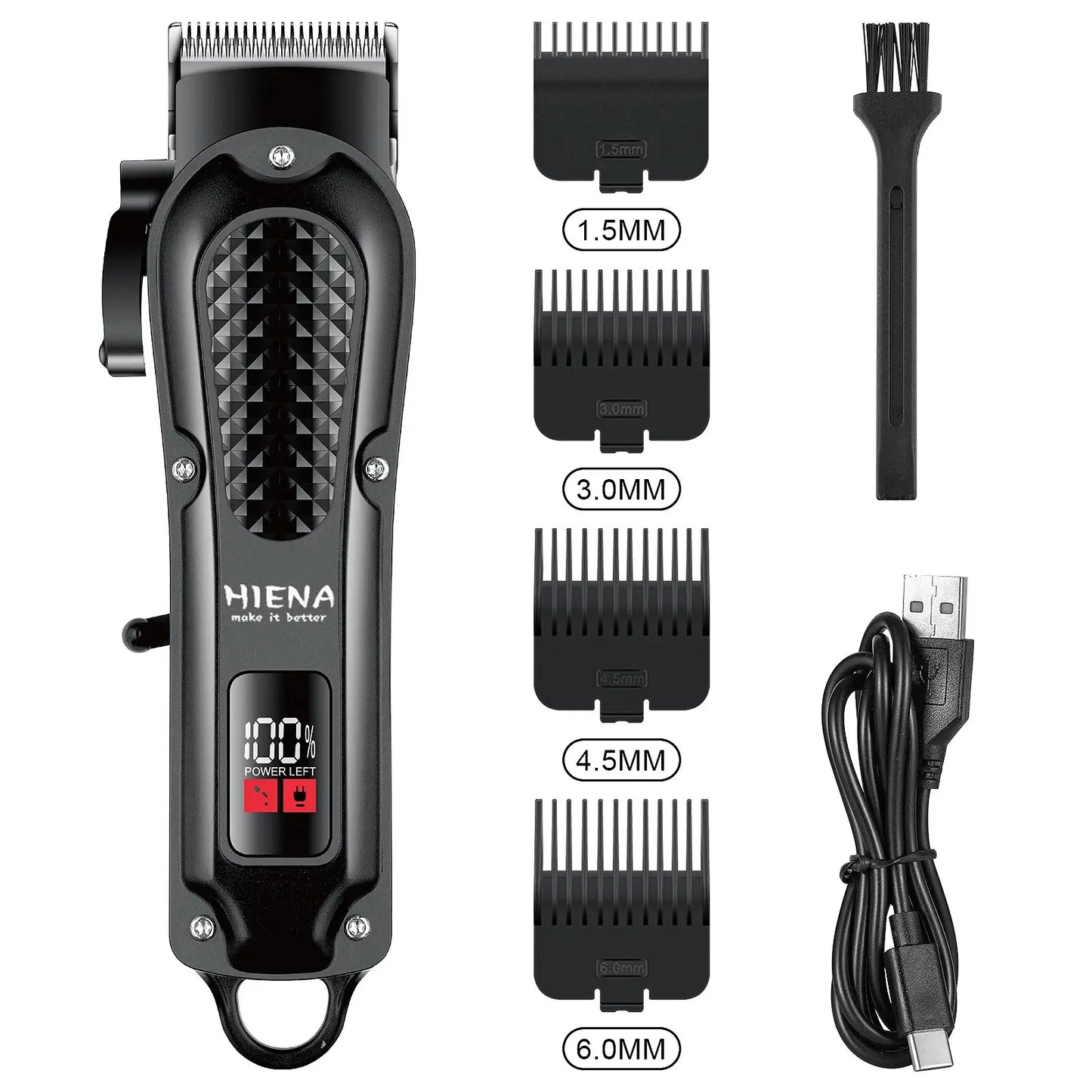 Hiena HYN-212 Electric Hair Clipper UBS Rechargeable Cordless Beard Trimmer Men Powerful Electric Hair Clipper Trimming Tool