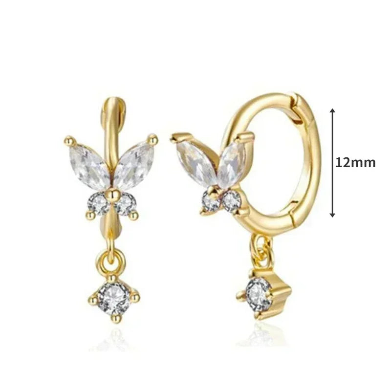 Women's 925 Sterling Silver Ear Needle Crystal Zircon Water Droplets Stud Hoop Gold Huggie Earrings Premium Luxury Party Jewelry