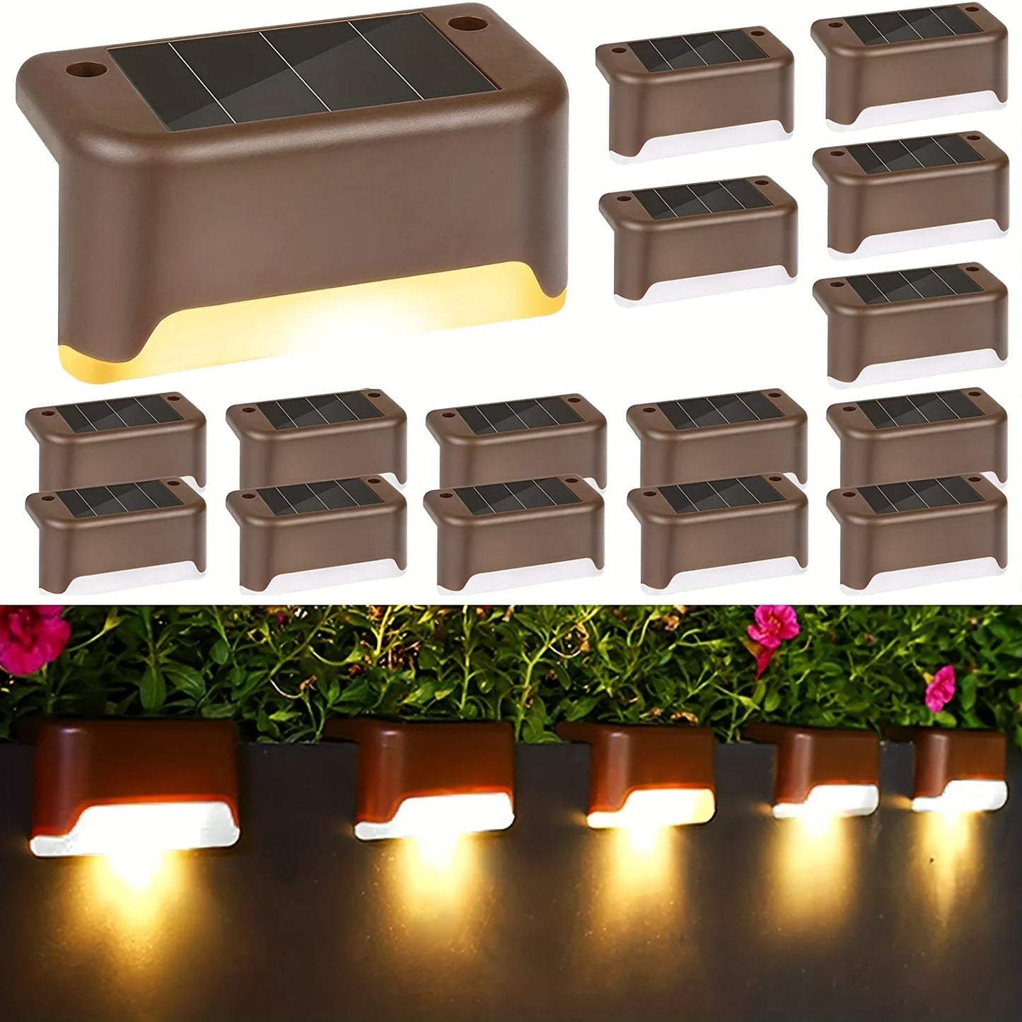 4Pack LED Solar Stair Light Lamp Waterproof Passage Courtyard Guardrail Step Night Light for Outdoor Garden Borders Terrace