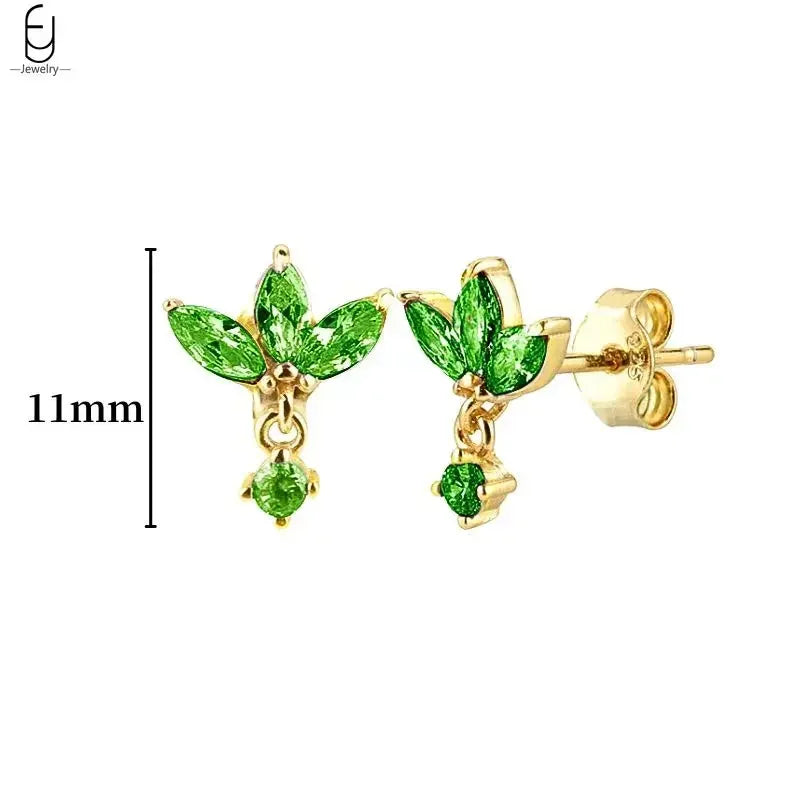 925 Sterling Silver Needle Green Zircon Gold Earrings Heart Hoop Earrings for Women Delicate Stud Earrings Luxury Jewelry Gifts