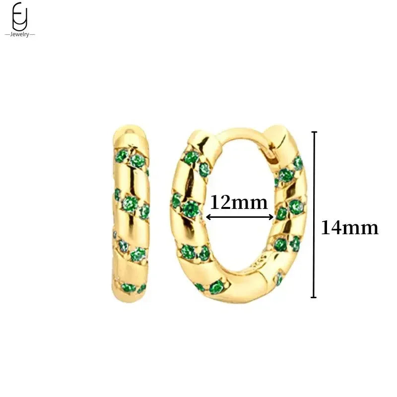 925 Sterling Silver Needle Green Zircon Gold Earrings Heart Hoop Earrings for Women Delicate Stud Earrings Luxury Jewelry Gifts