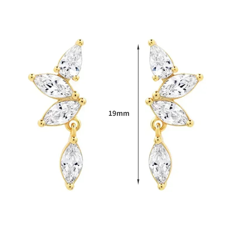 Women's 925 Sterling Silver Ear Needle Crystal Zircon Water Droplets Stud Hoop Gold Huggie Earrings Premium Luxury Party Jewelry