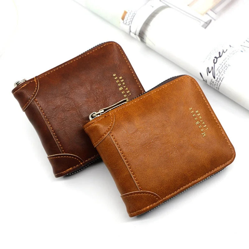 Four Seasons Unisex Retro Zipper Wallet Short Casual Classic Simple Fashion Large Capacity Card Bag Coin Storage