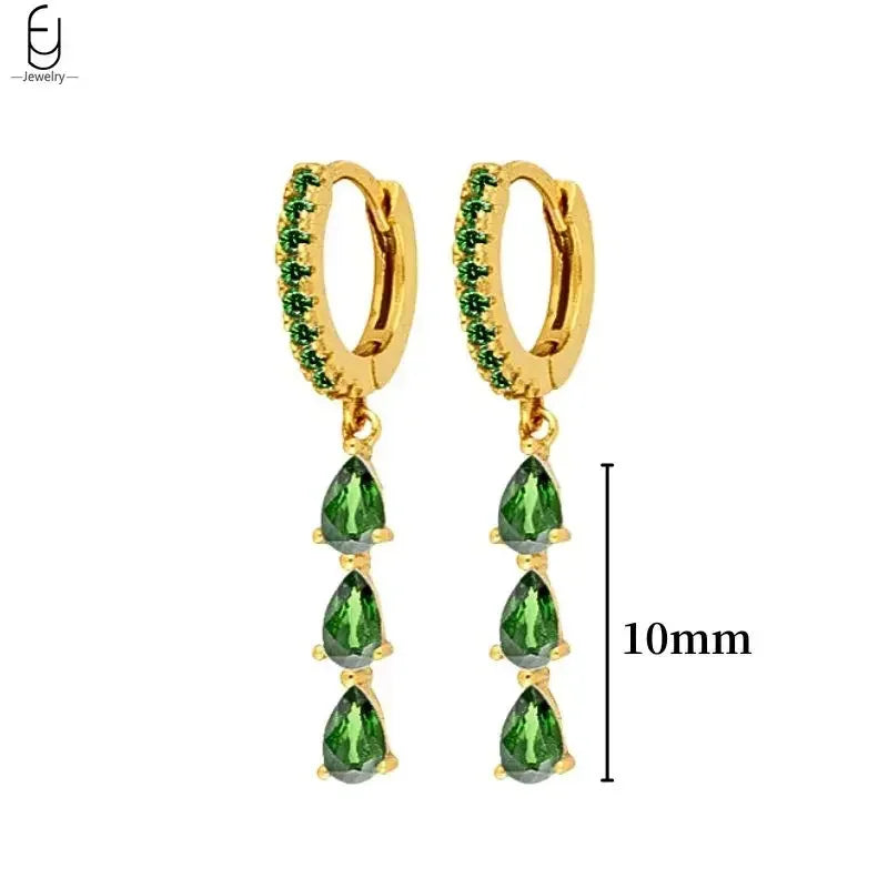 925 Sterling Silver Needle Green Zircon Gold Earrings Heart Hoop Earrings for Women Delicate Stud Earrings Luxury Jewelry Gifts