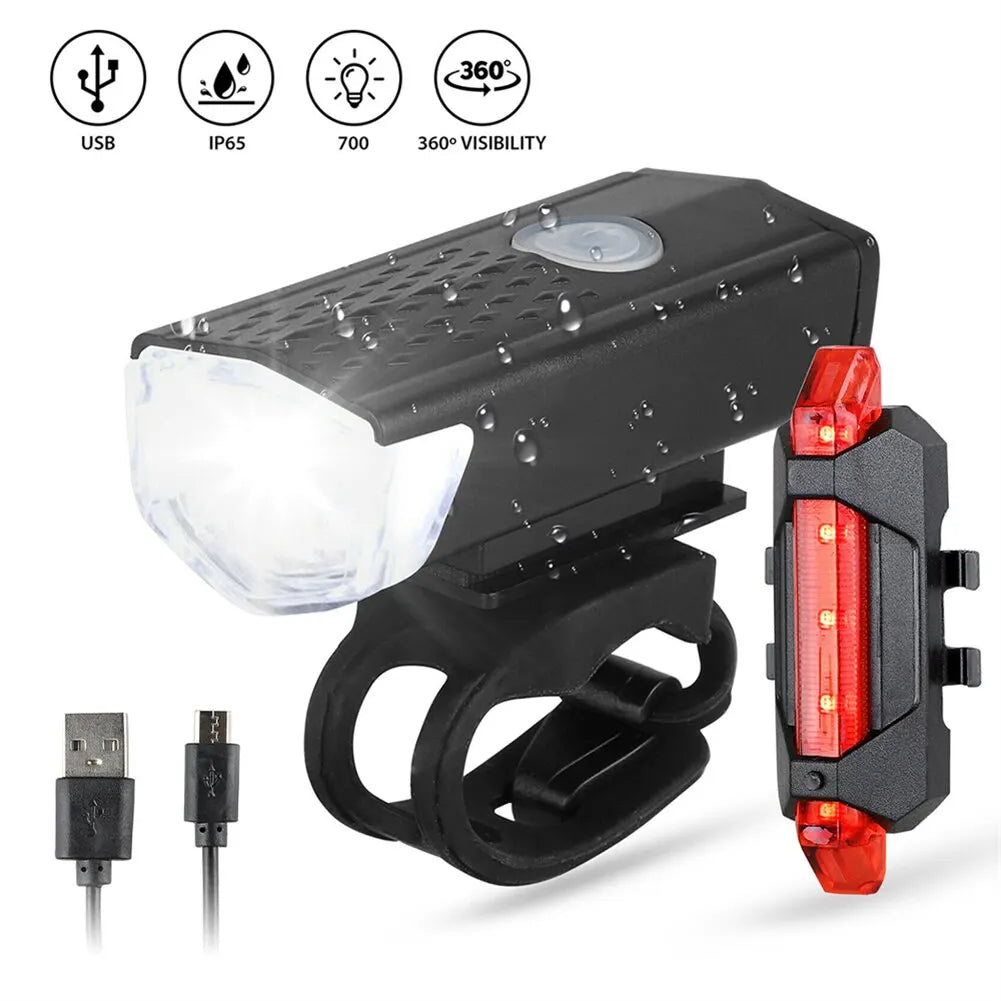 USB Rechargeable Bike Light Set Front Light with Taillight Easy to Install 3 Modes Bicycle Accessories for the Bicycle