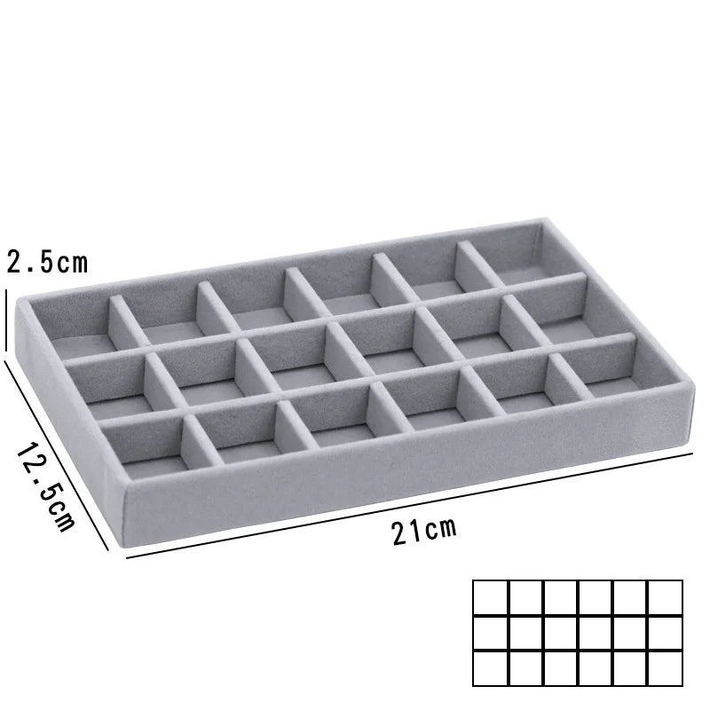 Grey Flannel Jewelry Storage Box Household Drawer Earrings Necklace Ring Tray Head Rope Ear Clip Display Storage Tray Box New