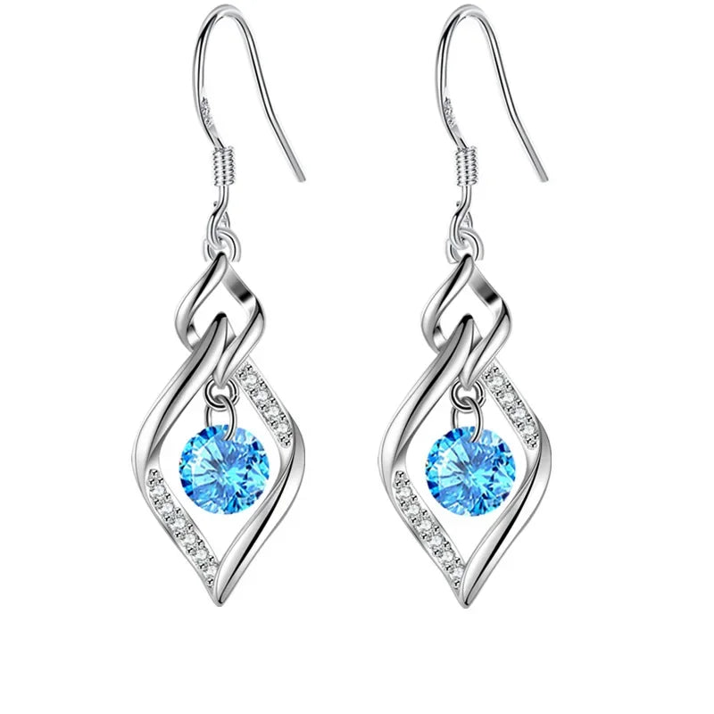 925 Sterling Silver New Woman Fashion Jewelry High Quality Blue Pink White Purple Crystal Zircon Hot Selling Earrings