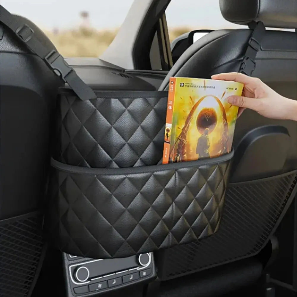 Car Middle Seat Storage Net Large Capacity Leather Bag Seat Back Storage Bag Car Chair Back Supplies Storage Goods Hanging Bag