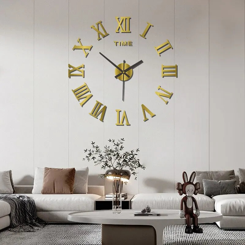 3D Acrylic Digital Wall Clock Roman Numerals Design Mirror Wall Clock Fashion Large Round Wall Clock DIY Self Adhesive Clocks