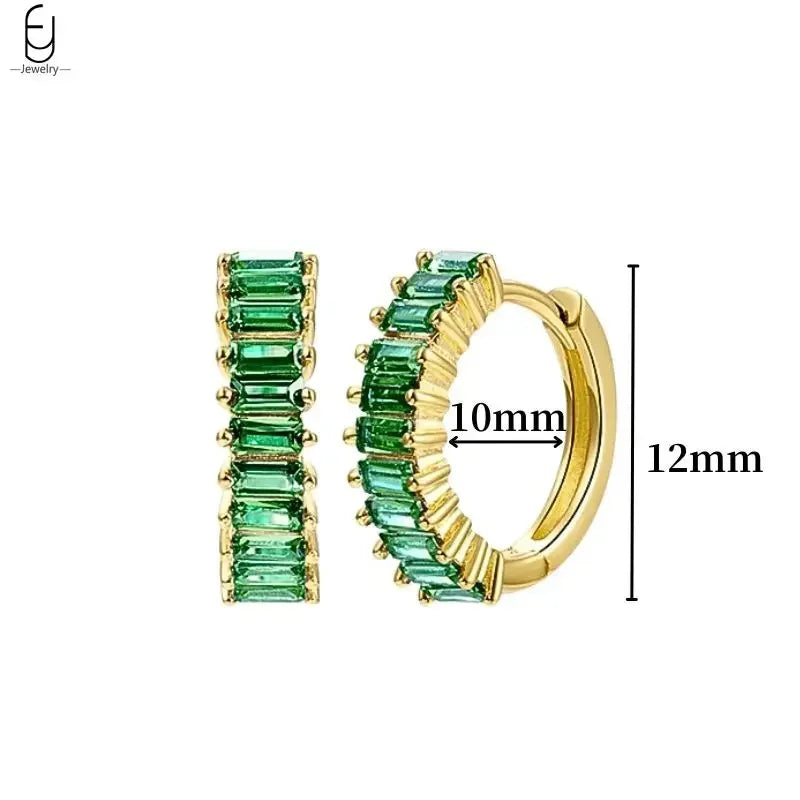 925 Sterling Silver Needle Green Zircon Gold Earrings Heart Hoop Earrings for Women Delicate Stud Earrings Luxury Jewelry Gifts