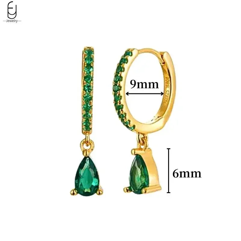 925 Sterling Silver Needle Green Zircon Gold Earrings Heart Hoop Earrings for Women Delicate Stud Earrings Luxury Jewelry Gifts