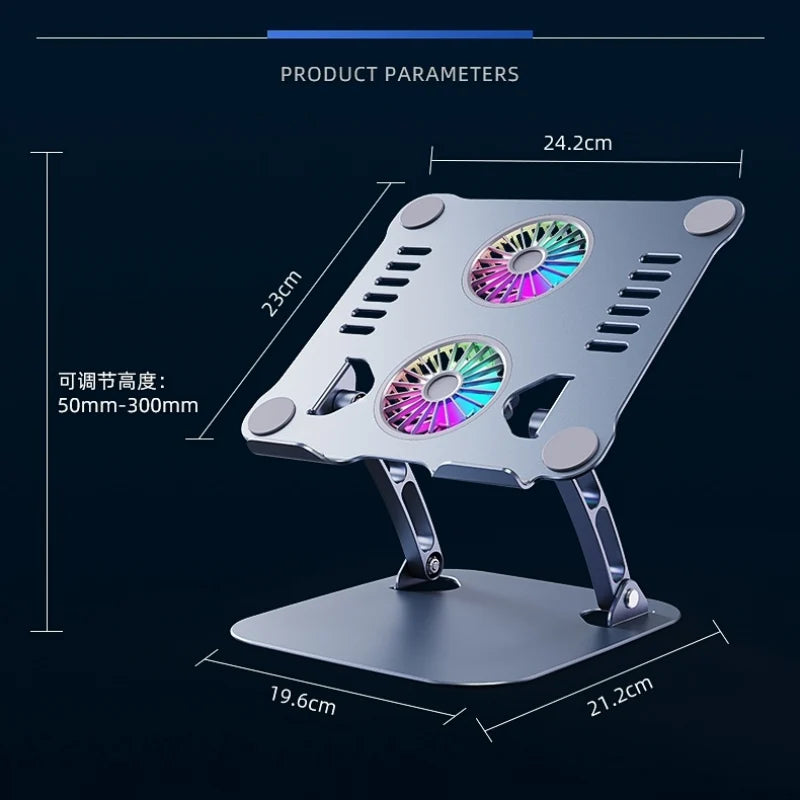 Laptop Stand with Computer Cooling Fan for Apple MacBook 11-16 Inch Dell Lenovo Aluminum alloy Bracket for All Tablets