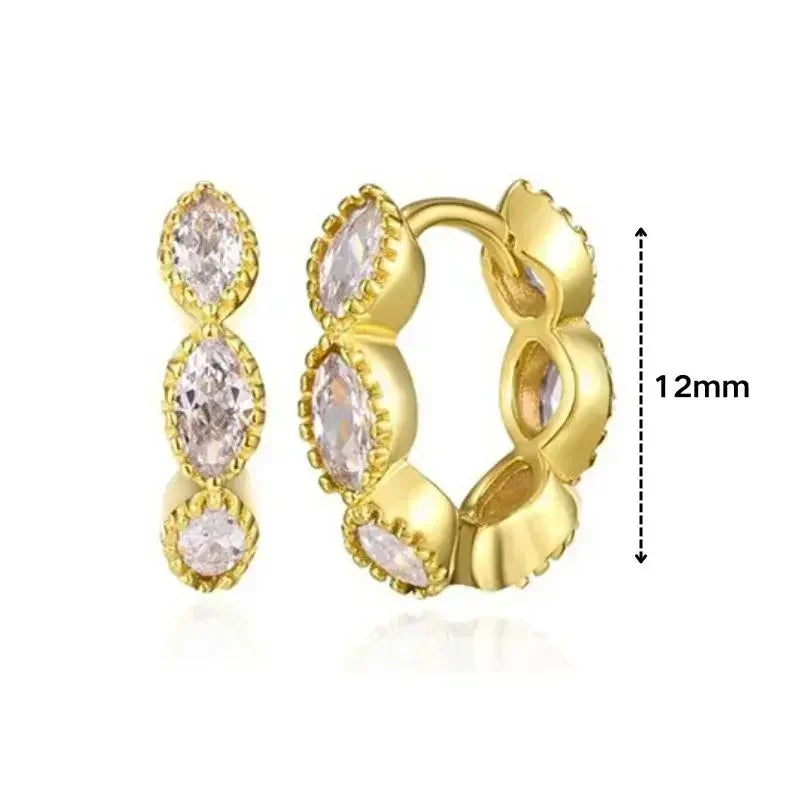 Women's 925 Sterling Silver Ear Needle Crystal Zircon Water Droplets Stud Hoop Gold Huggie Earrings Premium Luxury Party Jewelry