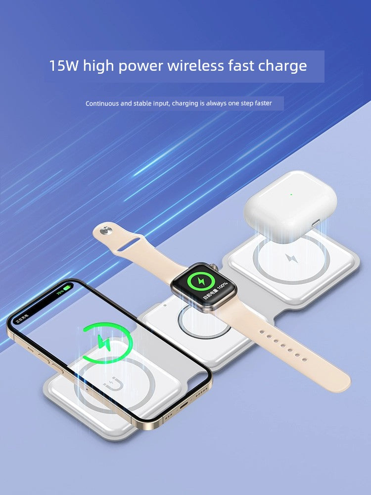 Three-in-One Wireless Charger for Apple 15/13 Mobile Phone Apple Watch Iwatch7 Charging Set MagSafe Magnetic Bracket Iphone14promax Earphone Two-in-One Fast Charging 12