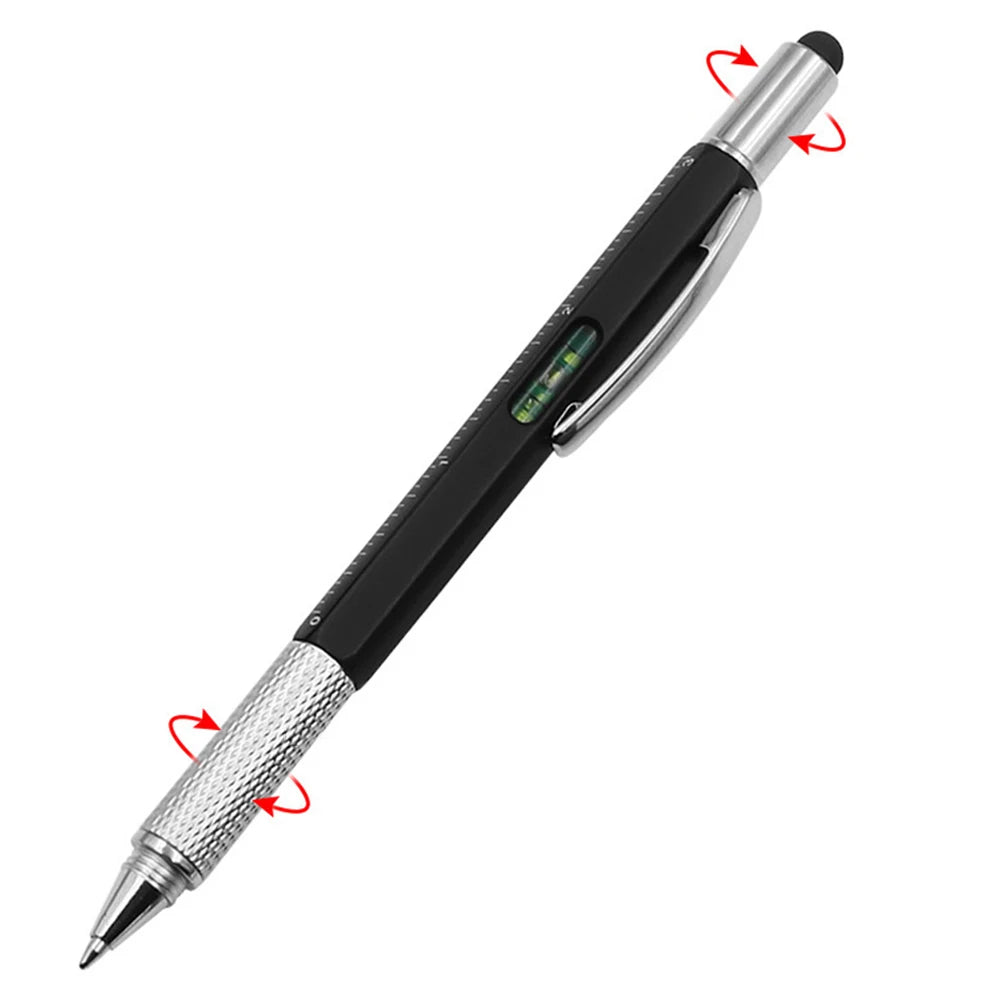 Multi-function Tool Pen Spirit Level Scale Touch Screen 6 In1 Metal Ballpoint Pen Multifunctional Metal Pen Screwdriver