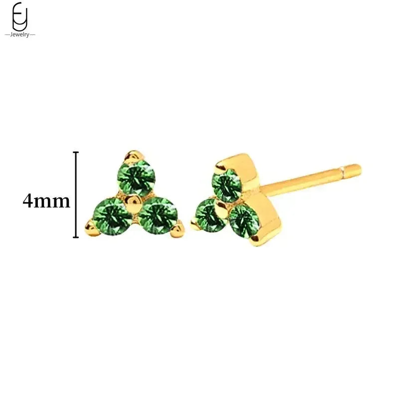 925 Sterling Silver Needle Green Zircon Gold Earrings Heart Hoop Earrings for Women Delicate Stud Earrings Luxury Jewelry Gifts