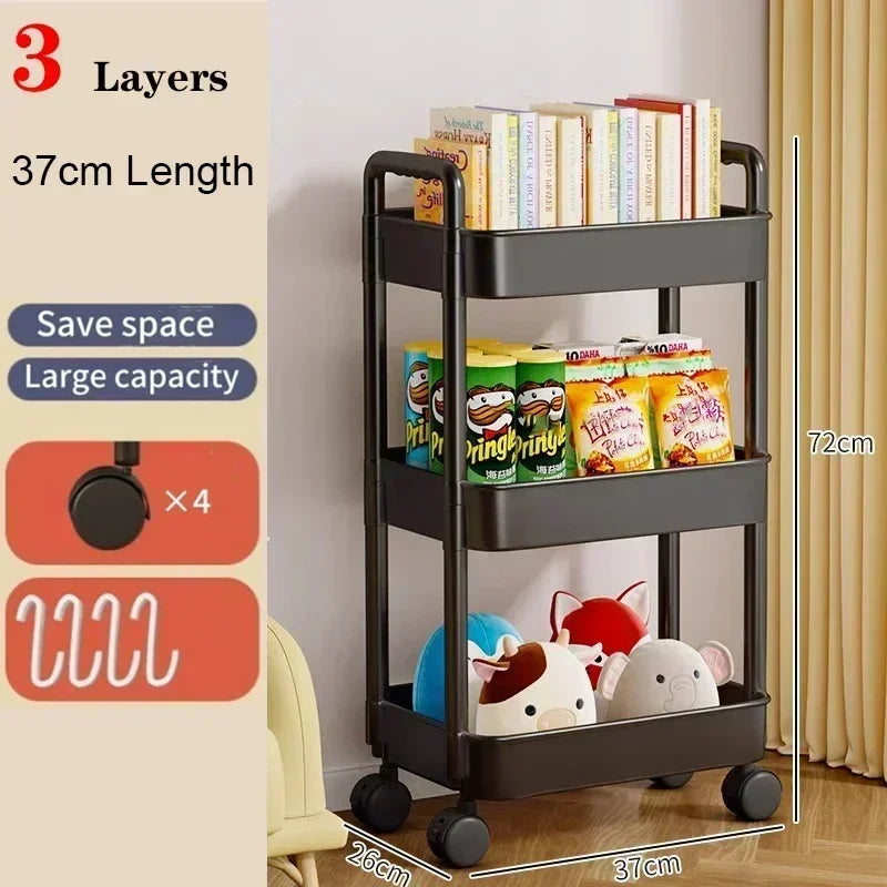 Bookshelf Storage Trolley Mobile Kitchen Organizer Cart With Wheels Multi-Layer Bathroom Shelves Household Snacks Storage Rack