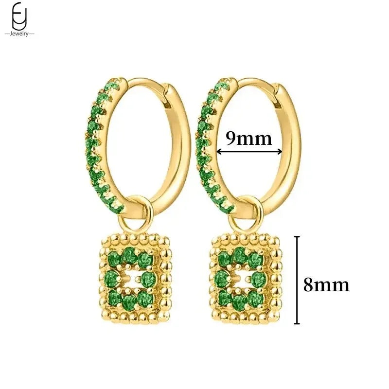 925 Sterling Silver Needle Green Zircon Gold Earrings Heart Hoop Earrings for Women Delicate Stud Earrings Luxury Jewelry Gifts