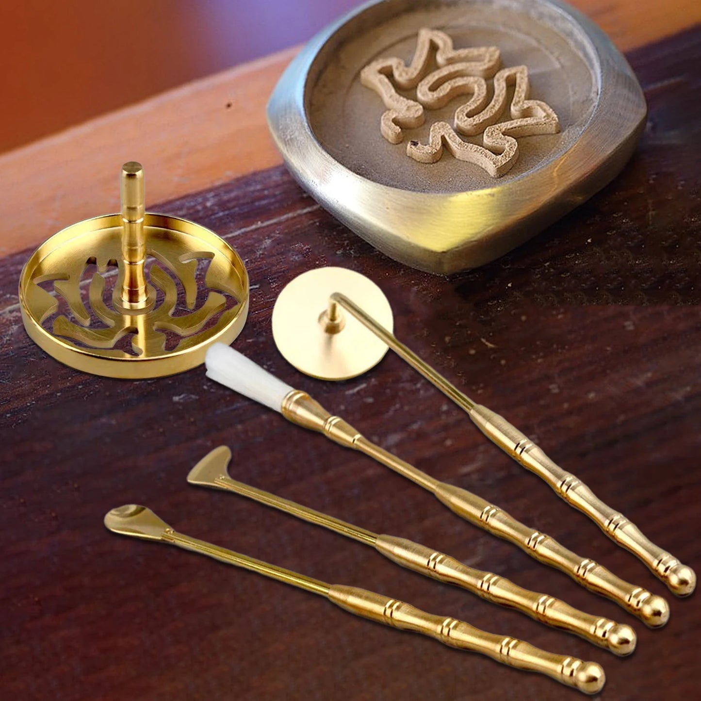 5Pcs Incense Making Set Chinese Incense Ceremony Set for Holidays Party Incense Making Set Brass Incense Tool Set