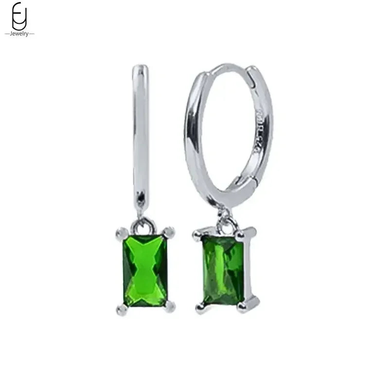 925 Sterling Silver Needle Green Zircon Gold Earrings Heart Hoop Earrings for Women Delicate Stud Earrings Luxury Jewelry Gifts