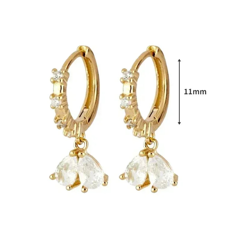 Women's 925 Sterling Silver Ear Needle Crystal Zircon Water Droplets Stud Hoop Gold Huggie Earrings Premium Luxury Party Jewelry