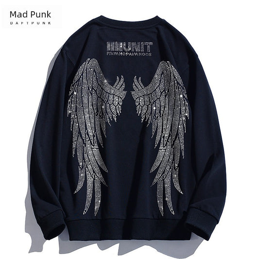 Hip Hop Autumn European and American Heavy Work Big Wings Sweater Rhinestone