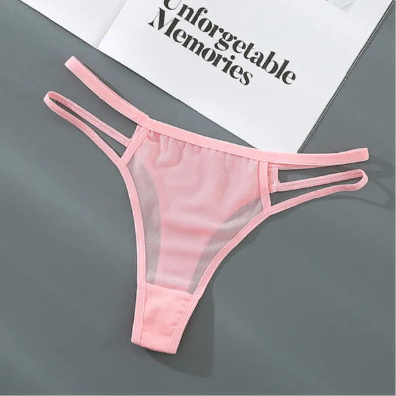 Classic Fashion Thong Bright Solid Color Sexy Women Underwear Low Waisted Breathable Cool Tangas Transparent Slim Fit Lingerie