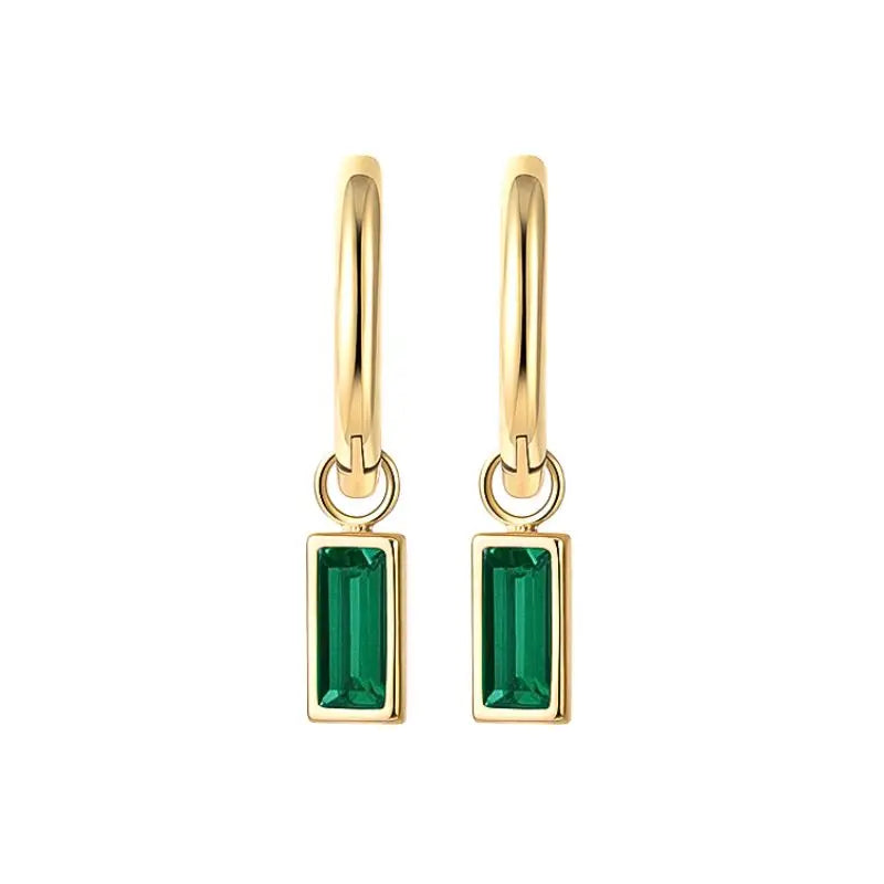 925 Sterling Silver Needle Green Zircon Gold Earrings Heart Hoop Earrings for Women Delicate Stud Earrings Luxury Jewelry Gifts