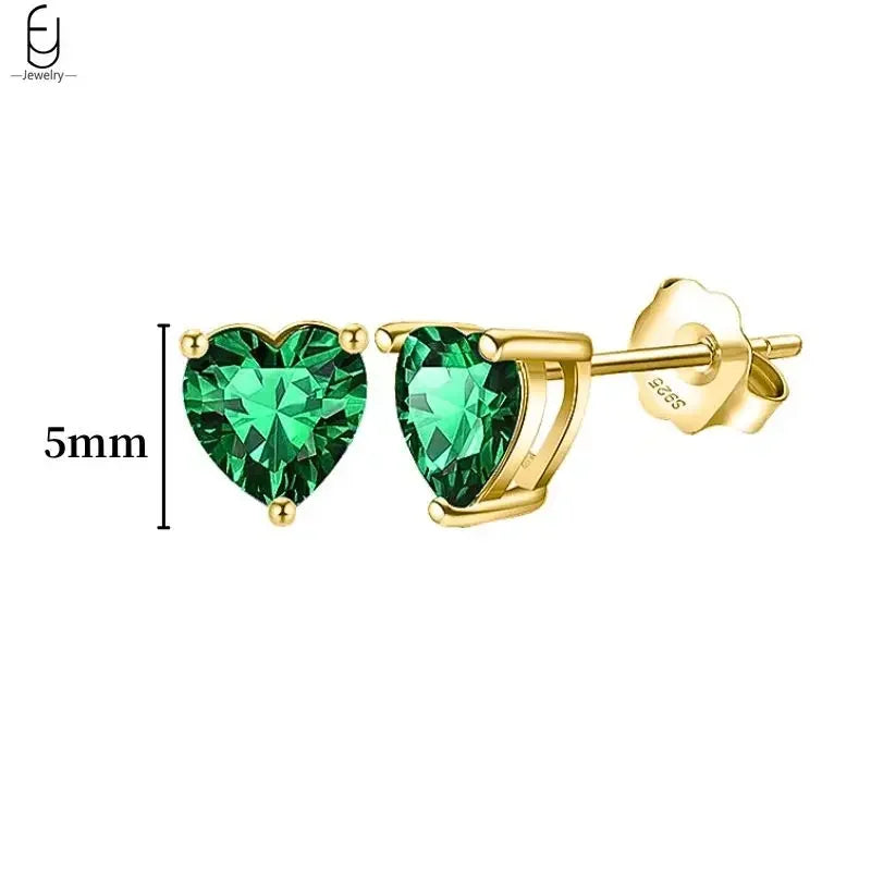 925 Sterling Silver Needle Green Zircon Gold Earrings Heart Hoop Earrings for Women Delicate Stud Earrings Luxury Jewelry Gifts