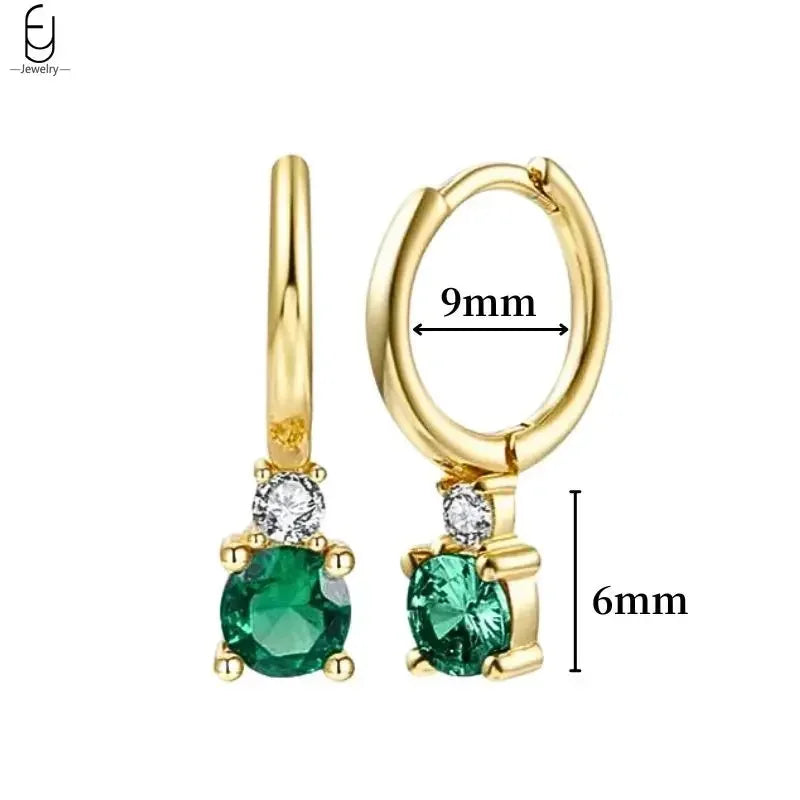 925 Sterling Silver Needle Green Zircon Gold Earrings Heart Hoop Earrings for Women Delicate Stud Earrings Luxury Jewelry Gifts