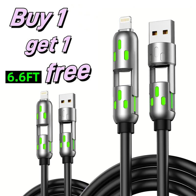 [Buy 1 Get 1 Free]-6.6Ft 4-In-1 USB-C Cable, PD Fast Charging, Data Sync, USB-A, Type-C, Lightning, Aluminum, Compatible