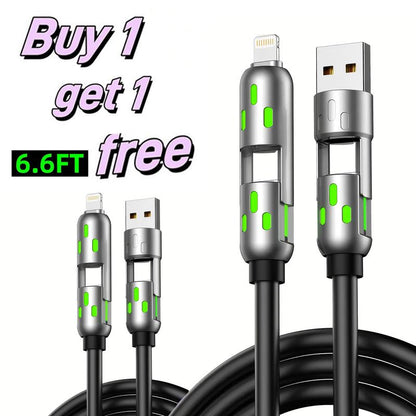 [Buy 1 Get 1 Free]-6.6Ft 4-In-1 USB-C Cable, PD Fast Charging, Data Sync, USB-A, Type-C, Lightning, Aluminum, Compatible