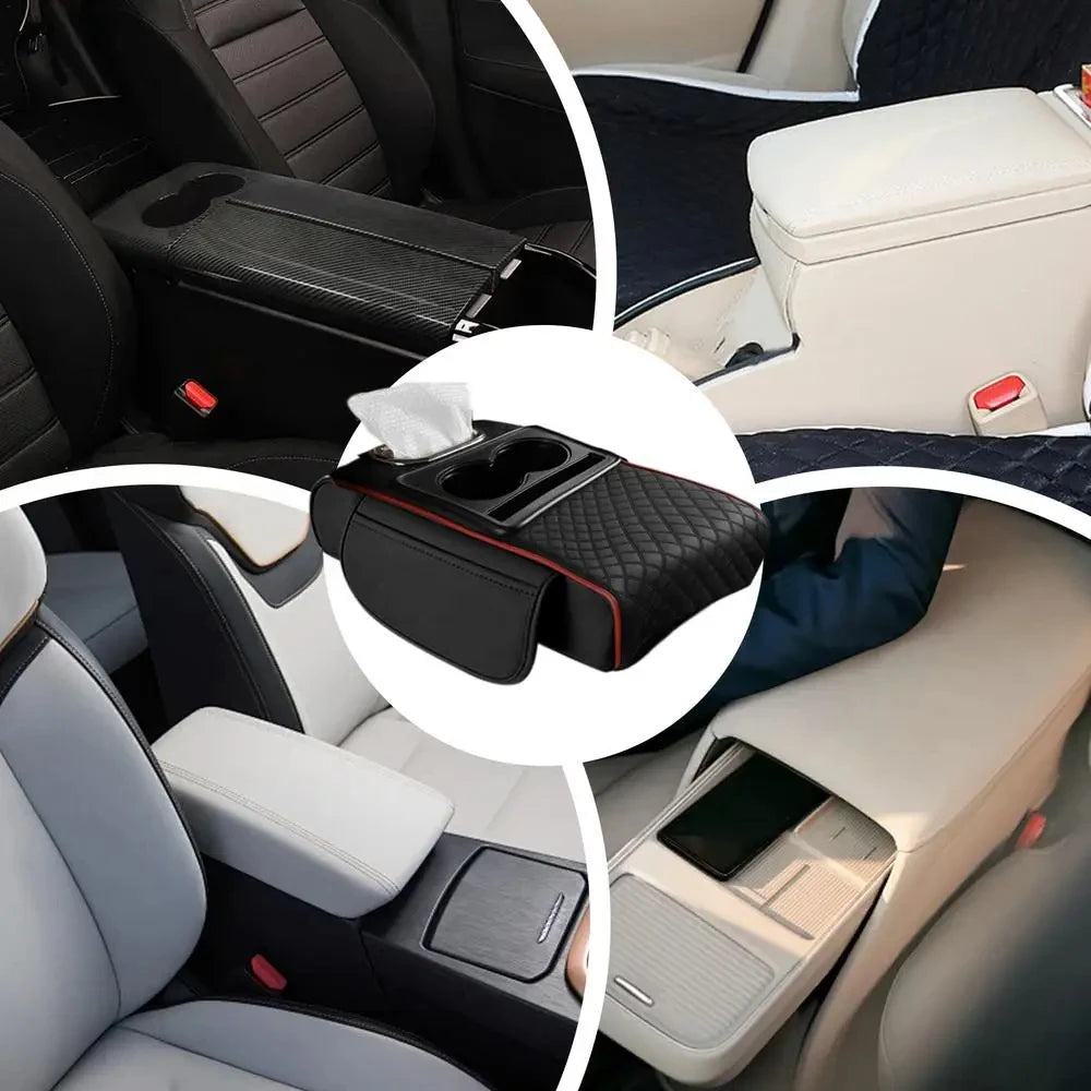 Auto Center Console Armrest Cushion with 2 Cup Holder Armrest Heightening Pad Auto Amrest Pillow Cover Pad for All Seasons