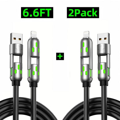 [Buy 1 Get 1 Free]-6.6Ft 4-In-1 USB-C Cable, PD Fast Charging, Data Sync, USB-A, Type-C, Lightning, Aluminum, Compatible