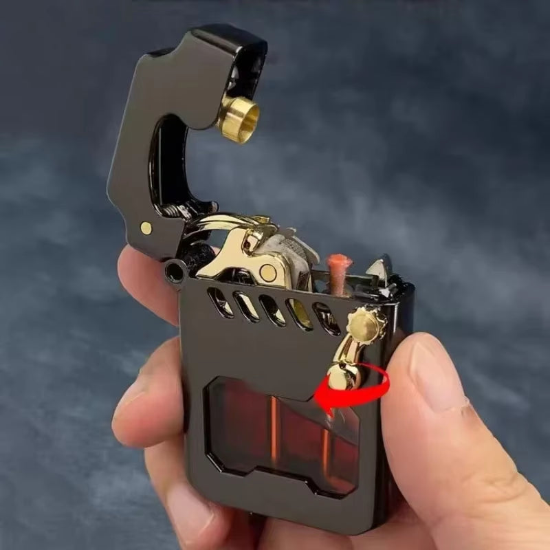 2025  Mecha Transparent Fuel Tank Mechanical Ejection Kerosene Lighter Metal High-Looking Creative High-End Men'S Gifts