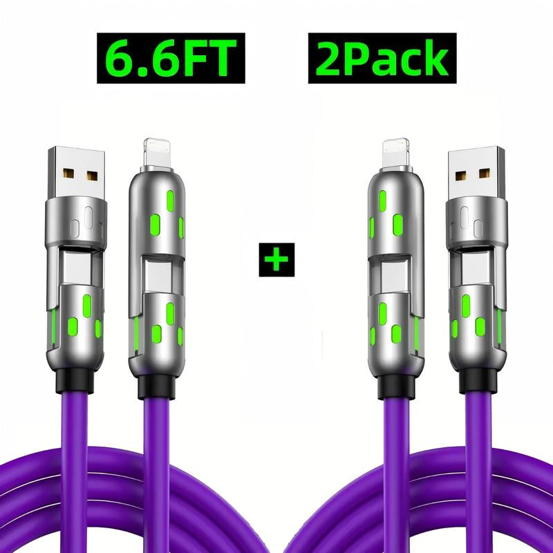 [Buy 1 Get 1 Free]-6.6Ft 4-In-1 USB-C Cable, PD Fast Charging, Data Sync, USB-A, Type-C, Lightning, Aluminum, Compatible
