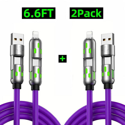 [Buy 1 Get 1 Free]-6.6Ft 4-In-1 USB-C Cable, PD Fast Charging, Data Sync, USB-A, Type-C, Lightning, Aluminum, Compatible