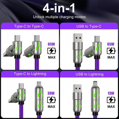 [Buy 1 Get 1 Free]-6.6Ft 4-In-1 USB-C Cable, PD Fast Charging, Data Sync, USB-A, Type-C, Lightning, Aluminum, Compatible