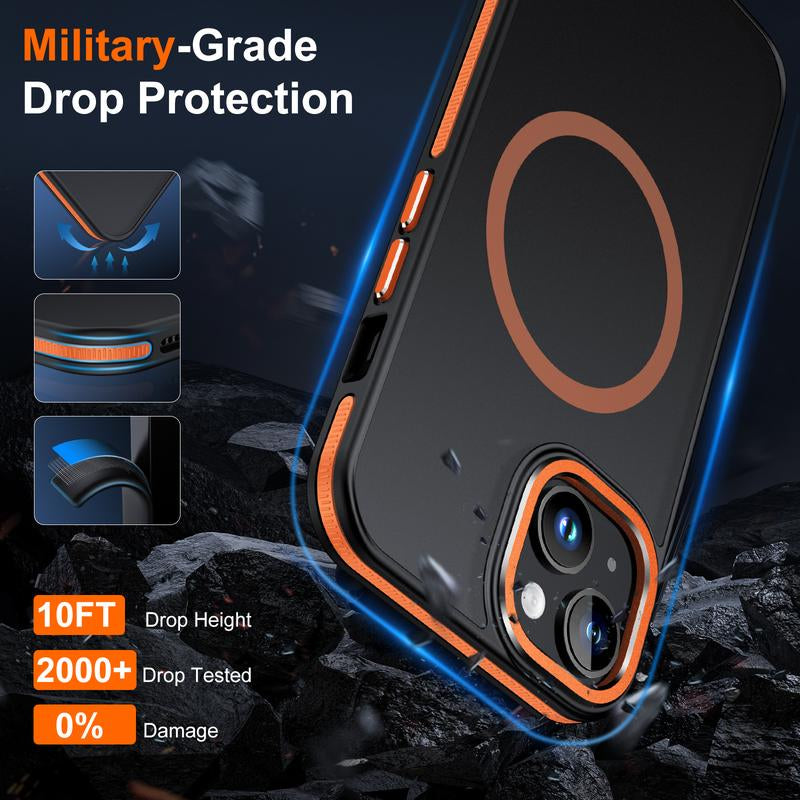 Phone Case for Iphone 15, Protective Cellphone Case with 2 Tempered-Glass Screen Protectors Compatible with Magsafe, Military-Grade Protective Shockproof Slim Fit Phone Case for Iphone 15 Case
