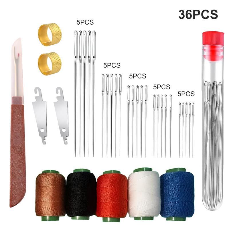 34PCS Big Eye Steel Needles Set - Long & Thin Handmade Quilting & Sewing Needles Kit for DIY Sewing Projects