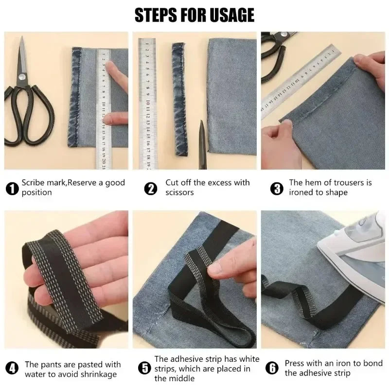 Self-Adhesive Pant Paste Tape Trousers Pants Edge Jeans Clothes Length Shorten Repair Iron-On Hem Tapes DIY Sewing Accessories