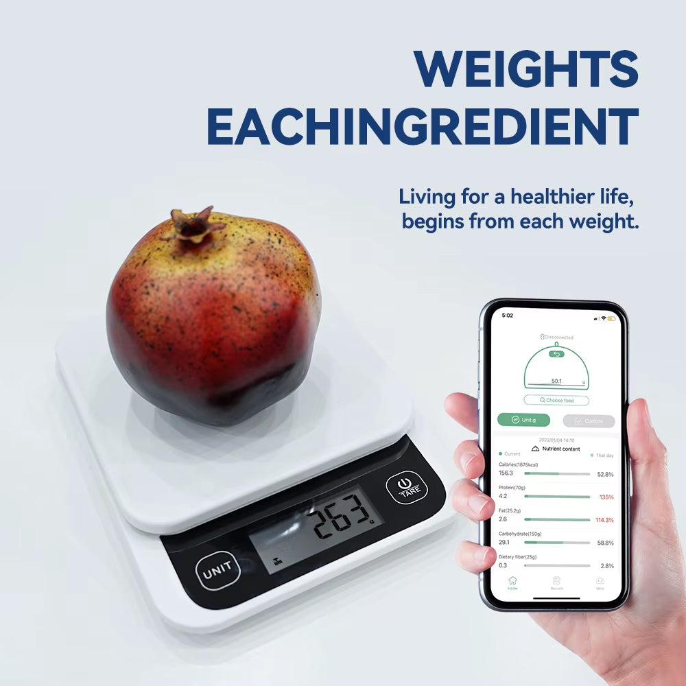 5Kg/0.1G/1G Smart Kitchen Scales Nutrition Scale Smart Food Calories Scale Cook Bake Digital Scale with Nutrition Calculator APP